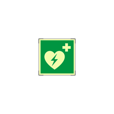 Targa monofacciale fotoluminescente METAL Defibrillatore EN ISO 7010
