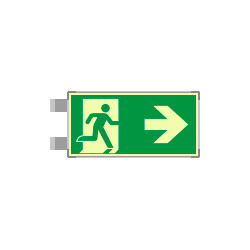 Segnaletica all. Metal bifacciale luminescente uscita Dx EN ISO 7010