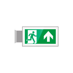 Targa PLexiglass bifacc. uscita di emergenza avanti EN ISO 7010 E002