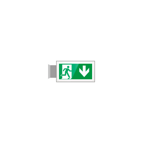 Targa PLexiglass bifacc. Uscita emergenza indietro EN ISO 7010 E002