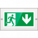 Targa PLexi monof. uscita emerg. indietro fissaggio a vite EN ISO 7010