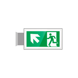 Targa PLexiglass bifacc. uscita di emergenza sn alto EN ISO 7010 E001