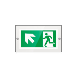 Targa PLexi monof. uscita emerg. sn alto fissaggio a vite EN ISO 7010