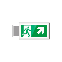 Targa PLexiglass bifacc. uscita di emergenza ds alto EN ISO 7010 E002