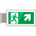 Targa PLexiglass bifacc. uscita di emergenza ds alto EN ISO 7010 E002
