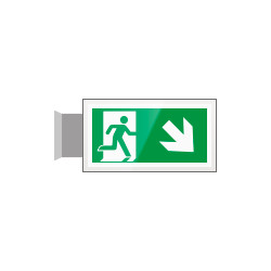 Targa PLexiglass bifacc. uscita emergenza ds basso EN ISO 7010 E002