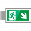 Targa PLexiglass bifacc. uscita emergenza ds basso EN ISO 7010 E002