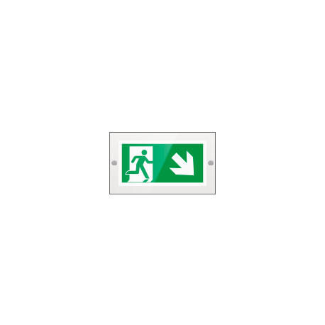 Targa PLexi monof. uscita emerg. ds basso fissaggio a vite EN ISO 7010