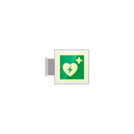 Targa Plexi bifacciale Defibrillatore EN ISO 7010 E010