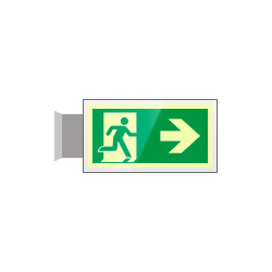 Targa PLexiglass bifacc. uscita di emergenza ds EN ISO 7010 E002