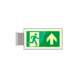 Targa PLexiglass bifacc. uscita emergenza avanti EN ISO 7010 E002