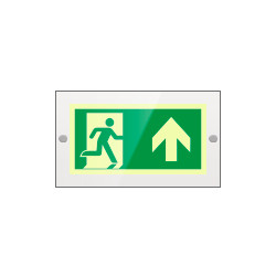 Targa PLexi mono uscita emerg. avanti fissaggio a vite EN ISO 7010