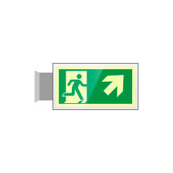 Targa PLexiglass bifac. uscita emergenza ds alto EN ISO 7010 E002