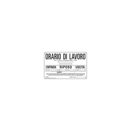 Cartello ORARIO DI lavoro standard