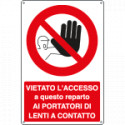 Cartello divieto accesso in reparto a portatori lenti