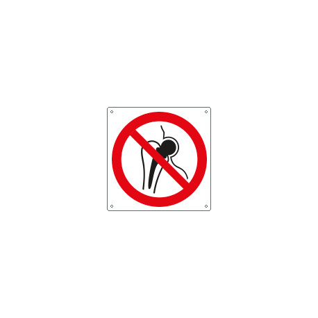 Cartello divieto ai port. di protesi metall. . solo simbolo EN ISO 7010