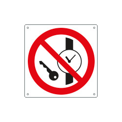 Cartello divieto entrare con orologi e. . solo simbolo EN ISO 7010