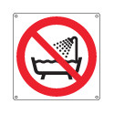 Cartello divieto uso di questo dispos. vicino acqua simbolo EN ISO 7010