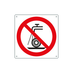 Cartello divieto uso disco con acqua o umido solo simbolo EN ISO 7010