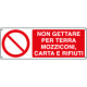 Cartello divieto non gettare per terra mozziconi EN ISO 7010