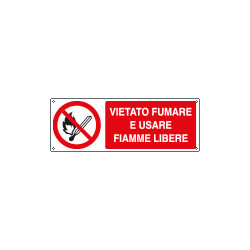 Cartello divieto vietato fumare usare fiamme libere EN ISO 7010