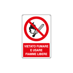 Cartello divieto vietato fumare e usare fiamme libere EN ISO 7010