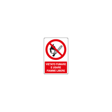 Cartello divieto vietato fumare usare fiamme EN ISO 7010