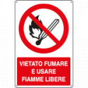 Cartello divieto vietato fumare usare fiamme EN ISO 7010