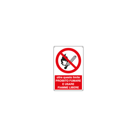 Cartello divieto Oltre limite vietato fum. e fiamme EN ISO 7010