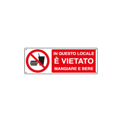Cartello divieto in questo locale vietato mangiare EN ISO 7010