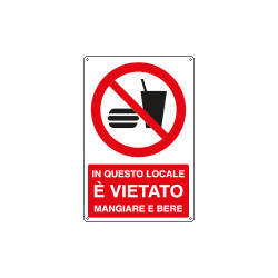 Cartello in questo locale vietato mangiare EN ISO 7010