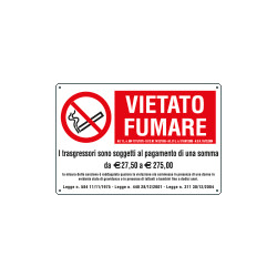 Cartello divieto fumare L. 311 30/12/04 con ammenda EN ISO 7010