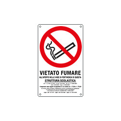 Cartello vietato fumare all'aperto in questa struttura scolastica. . .