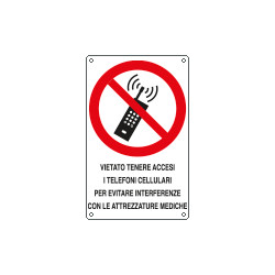Cartello divieto vietato tenere accesi i cellulari EN ISO 7010