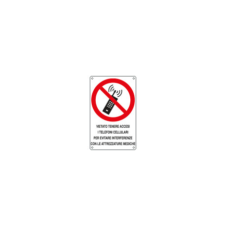 Cartello divieto vietato tenere accesi i cellulari EN ISO 7010