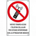 Cartello divieto vietato tenere accesi i cellulari EN ISO 7010