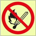 Etichetta luminescente autoadesiva divieto fiamme libere EN ISO 7010