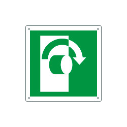 Cartello emergenza girare la maniglia a ds solo simbolo EN ISO 7010