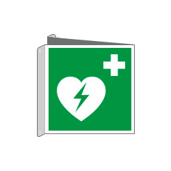Cartello bifacciale solo simbolo defibrillatore EN ISO 7010