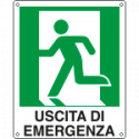 Cartello uscita di emergenza sinistra simbolo+testo EN ISO 7010