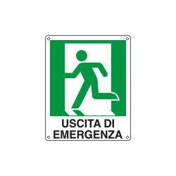 Cartello uscita di emergenza sinistra simbolo+testo EN ISO 7010