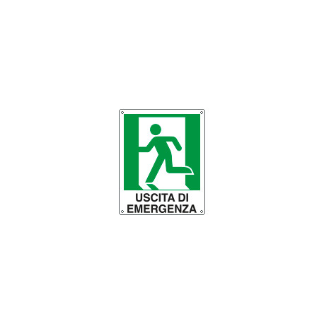 Cartello uscita di emergenza sinistra simbolo+testo EN ISO 7010