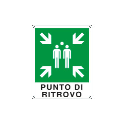 Cartello emergenza punto di ritrovo simbolo+testo EN ISO 7010