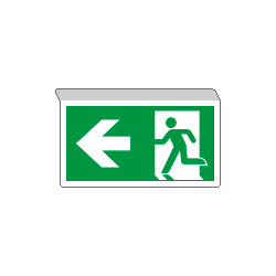 Cartello SOSPESA bifacciale uscita emergenza freccia SX EN ISO 7010