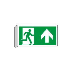 Cartello uscita di emergenza freccia avanti EN ISO 7010 BIFACCIALE