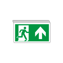 Cartello SOSPESO bifacciale uscita emergenza fr. avanti EN ISO 7010