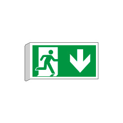 Cartello BIFACCIALE uscita di emergenza freccia indietro EN ISO 7010