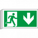 Cartello BIFACCIALE uscita di emergenza freccia indietro EN ISO 7010