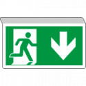 Cartello SOSPESO bifacciale uscita emergenza fr. indietro EN ISO 7010
