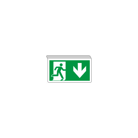 Cartello SOSPESO bifacciale uscita emergenza fr. indietro EN ISO 7010